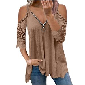 Summer Tops For Women Uk 0404b1523 Womens Tops Elegant Short Sleeve V Neck Zip Up Hollow Out Lace Tunic Tops Shirts Blouse Business Office Top Ladies Loose Shirt Sales Clearance