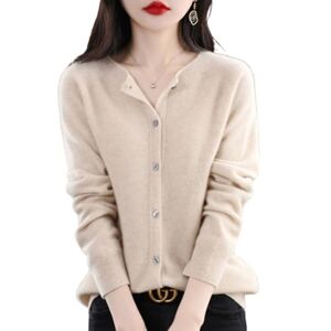TeysHa Women's Cashmere Cardigan Sweater,Wool Crew Neck Button Down Long Sleeve Cardigan Sweater,Soft Warm Knit Elastic Jumpers (Beige,X-Large)