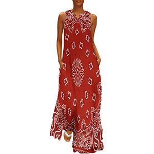 Songting Red Bandana Pattern Women's Ankle Length Dress Slim Fit Sleeveless Maxi Dresses Casual Sundress L