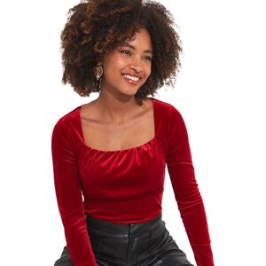 Joe Browns Women's Square Neck Rouched Long Sleeve Velvet Top, Red, 8