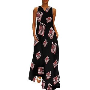 Songting Remember Everyone Deployed Red Friday Women's Ankle Length Dress Slim Fit Sleeveless Maxi Dresses Casual Sundress M