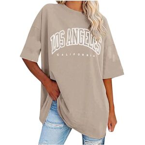 Yolimok Summer Tops for Teen Girls Y2k Oversized Sweatshirt Los Angeles California Crewneck Short Sleeve The Drop Women Preppy Clothes Ladies Tops Casual Loose Tunic T Shirt Plus Size Shirts UK 8-18 Khaki