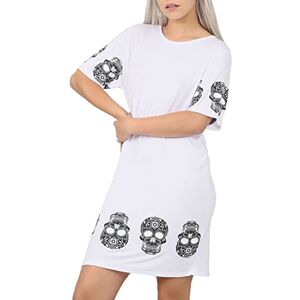 Fashion Star Womens Short Sleeve Baggy Skull Printed Oversized Halloween T Shirt Dress Multi Sugar Skull White Plus Size (UK 20/22)