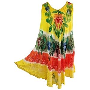 Kiran Fashion New Ladies Tie Dye Umbrella Tunic Dress Sundress Summer Beach One Size (Yellow)