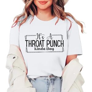 Camping Deals Of The Day Sale Angxiwan Plus Size Tops for Women It's A Throat Punch Kinda Day Women's Letter Print Round Neck Short Sleeve T Shirt Top Ladies Plus Size Summer Tops Cropped Tshirt Women White