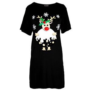 Fashion Star Xmas Womens Reindeer Pudding Mini T Shirt Dress Reindeer Pudding Black M/L (UK 12/14)