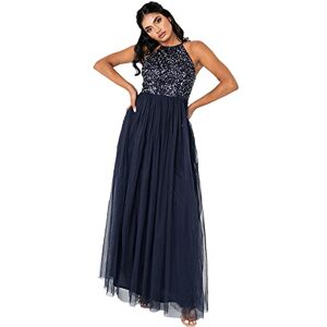 Maya Deluxe Women's Maya Navy Embellished Halter Neck Maxi Dress Bridesmaid, 6