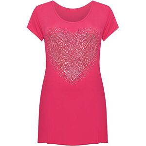 Wearall Womens Plus Size Heart Stud Hanky Hem Ladies Short Sleeve Long Top - Cerise - 26-28