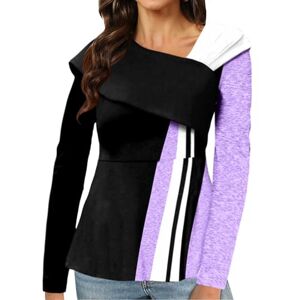 CUTeFiorino White Top Women's Elegant Women's Long Sleeve Pullover with Geometric Print Loose T-Shirt Top Pullover Short Sleeve Women, purple, XL