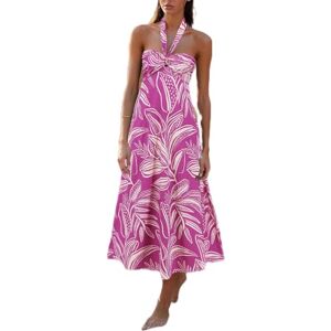 Generic Summer Dress Halter Neck Dress Bohemian Printed Long Dress Female European and American-LQ891-zi-XXL