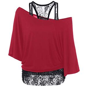 Janly Clearance Sale Ladies Blouse, Women Plus Size Lace Loose Casual Long Sleeve Tops Blouse Shirt, for St Patrick's Day Easter (Red-L)