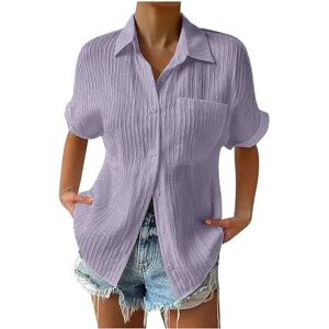 Summer Womens High Quality Tops Sale Clearance Women Elegant Polo Shirt Blouse Short Sleeve Button Down Formal Office Top T-Shirt Womens Casual Solid Loose Fit Tunic Tops Tee Shirts with Pocket Purple UK Size XXL