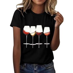 Generic Short Sleeve Blouse for Women UK Wine Glass Print Round Neck Tops Ladies Summer Baggy T Shirts Casual Dressy Going Out Tunics