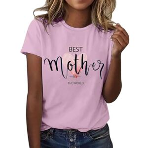 Late Deals Of The Day Angxiwan Plus Size Tops for Women Best Mother in The World Women's Love Letter Printed Round Neck Short Sleeved T Shirt Top Feather Tops for Women Linen Blouses for Women UK Pink