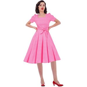 IWEMEK 50s Dress for Women Vintage Polka Dot Rockabilly Swing Dress 60s Retro Pin Up Audrey Hepburn Style Short Sleeve Square Neck A-line Cocktail Tea Party Wedding Bridesmaid Dress Pink L