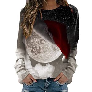 Générique Hooded Vest Tops Pullovers For Women Daily Merry Christmas Printed O Neck Sweatshirt Round Neck Cut Sweater Tops Casual Long Sleeve Workout Shirts Graphic Sweatshirts For Women, Black, XL