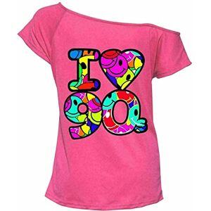 Hiffy&#174; Womens I Love The 90s T Shirt Short Sleeves Ladies Retro Pop Star Neon Festive Tees Top UK Plus Size (Love 90 Pink, XXL)