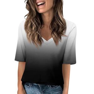 YBWZH Tops for Women Trendy Summer Elbow Length Sleeve V Neck T Shirts Blouse Dressy Half Sleeve Solid Color Basic Tee Shirt Black
