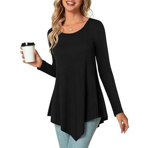 Anyhold Womens Fall Long Sleeve Casual Tunic Tops Crew Neck Comfort Shirts Irregular Hem Dressy Blouse Large, Black