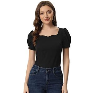 Allegra K Sweetheart Top for Women Puff Short Sleeve Office Elegant Casual Blouse Black XS