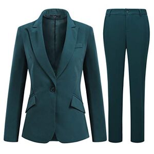 YFFUSHI Women 2-Piece Trouser-Suit Jacket Ladies Formal Office Business Blazer Coat Green