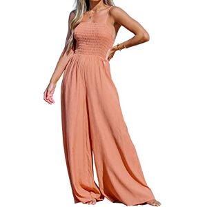 CUPSHE Women's Jumpsuit Smocked Wide Leg Spaghetti Straps Romper Sleeveless Tube Neck Outfit Orange L