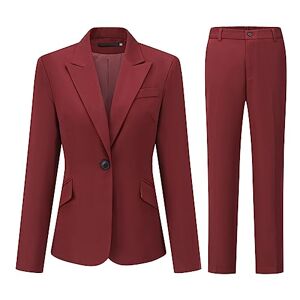 YFFUSHI Women 2-Piece Trouser-Suit Jacket Ladies Formal Office Business Blazer Coat Burgundy