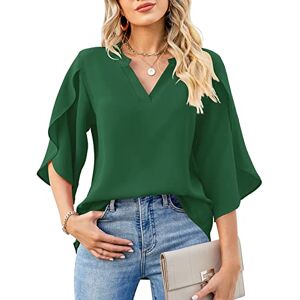 Clearance!Hot Sale!Cheap! TURWXGSO Womens Casual Tunic Tops Plus Size Summer Shirts Casual Loose Short Sleeve V-Neck Petal Sleeve T-Shirt Tops Summer Tops Ladies T Shirts Go Out Outfits Green