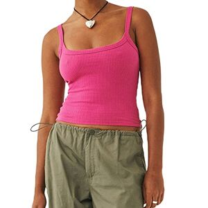 Betrodi Women Ribbed Knit Sleeveless Crop Top Scoop Neck Slim Straps Cami Top Y2k Summer Basic Tank Top Camisole (B Rose Red, S)