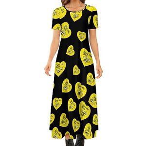 Songting Save The Bees4 Women's Summer Casual Short Sleeve Maxi Dress Crew Neck Printed Long Dresses S