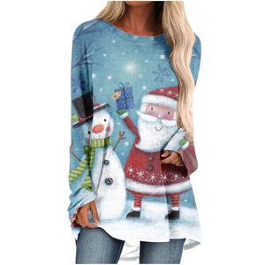 Blouses For Women Uk Plus Size AMhomely 2023 Womens Christmas Jumpers, Funny Snowman Santa Sweatshirt Christmas Tree Printed Tops Crew Neck Long Sleeve Blouse Longling Swing Shirts Flowy Tops