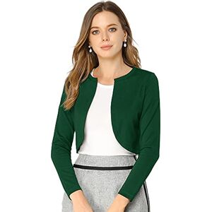 Allegra K Women's Crop Cardigans Curved Hem Open Front Bolero Shrug Dark Green 8