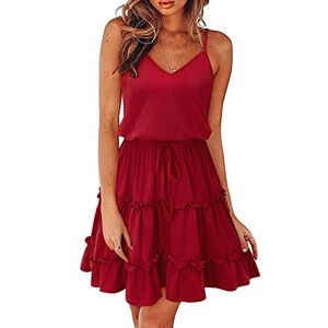 Newshows Summer Dresses for Women UK Strappy Dress Floral Beach Casual Dress for Holiday Vacation Party(Wine red, Large)