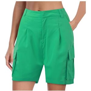 Generic Womens Summer Shorts 2024 Straight Leg Loose A Line Shorts Casual Work Bussiness Elastic Waist Shorts with 6 Pockets (Green, L)