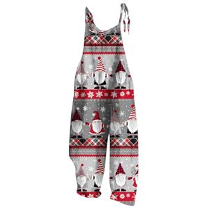 Generic Jumpsuits For Women Casual Dungarees For Women Women's Sweet Christmas Print Vintage Suspenders Rompers And Jumpsuits For Women (F1-Grey, XXL)