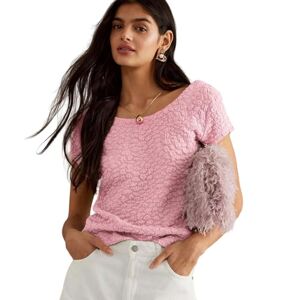BAODANWUXIAN Short Sleeves Womens T Shirts Ladies Tops Summer Short Sleeve Shirt Cloud Puff Short Sleeve T-Shirt Tee-Pink-L