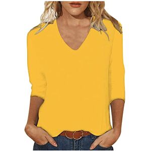 Summer Tops For Women Uk 0501a538 Plus Size Blouses for Women Long Sleeve T Shirts Summer Tops UK Size 18 3/4 Sleeve Basic Casual Plain Print V Neck Top Elegant Loose T-Shirt Tops Shirts Yellow Basic British Union Jack