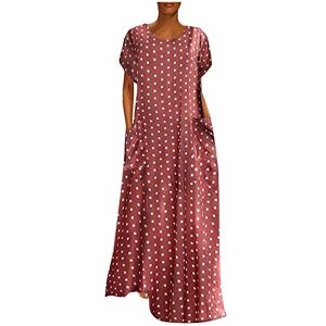 Janly Clearance Sale Dresses for Women Summer, Ladies Plus Size Loose Short Sleeve Holiday Pockets Polka Dot Print Maxi Dresses, Short Sleeve Printed Sundress, for Wedding Guest Women (Pink-3XL)