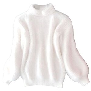 CHUSHEN Women's Casual Cable Knit Jumper Long Sleeve Crewneck Solid Color Chunky Pullover Sweater, Cashmere Loose Solid Color Knit Sweater, Vintage Angora Sweater for Women (White,One Size)