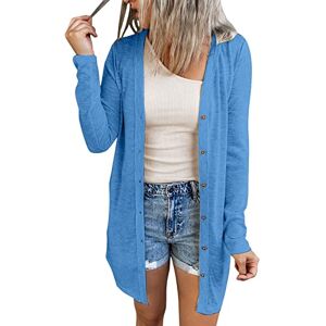 Generic Summer Cardigans for Women Womens Open Front Lightweight Long Cardigan Button Down Loose Solid Outerwear Jackets for Women UK Sky Blue