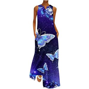 Womens Dresses 0401a30 FunAloe Womens Maxi Dress Women Casual Dress Ladies Summer Dresses 2023 Plus Size Butterfly Print V Neck Sleeveless with Pockets Dress Elegant Pullover Dress Blue Wedding Guest Prom Evening