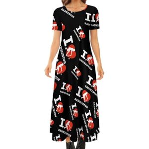 Songting I Love Badminton Women's Summer Casual Short Sleeve Maxi Dress Crew Neck Printed Long Dresses S