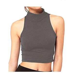 Womens Sleeveless Plain Polo HIGH Neck Crop TOP T-Shirt Turtle Vest 8-14 (UK 12, Charcoal)