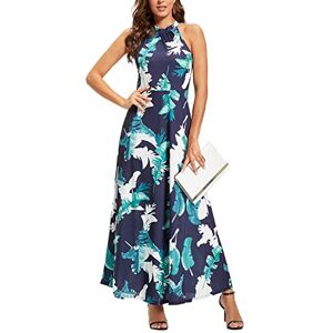 STYLEWORD Women's Floral Print Sleeveless Off Shoulder Elegant Summer Dress Halter Neck Maxi Long Dress (Floral 01,S)