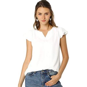 Allegra K Women's Work Business Casual Plain Cap Sleeve Blouse Top White L-16