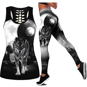 HAWCYEN Women Wolf Combo Outfit 3D All Over Printed Combo Tank Top + Legging Suit Set-9 XL