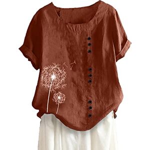 Rikay Summer Linen Tops for Women UK, Bohemian Boho Tops Short Sleeve Linen Tops Crewneck Blouse Oversized Shirts Loose Plus Size Tunic Tops Casual Solid Elegant Baggy Tshirt