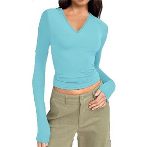 Women'S Bottoming T-Shirt Women's Casual Long-Sleeved Turtleneck Solid Colour Bottoming Hollow Slim V-Neck T-Shirt Tops Autumn Sets of Loose Long-Sleeved Jumper Tops Long-Sleeved Turtleneck Tops Shirts Jumper Blouses