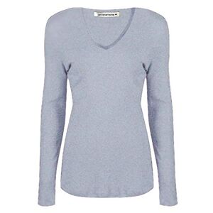 janisramone Womens Ladies V Neck Long Sleeve T-Shirt Stretchy Plain Jersey Slim Fit Casual Basic Tee Tops Grey