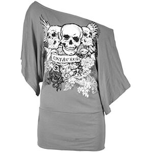 Womens Batwing Boutique Loose Lagenlook Baggy Floral Crown Skull Oversize Off Shoulder T-Shirt Top (Plus Size (UK 24/26), Bardot Grey)